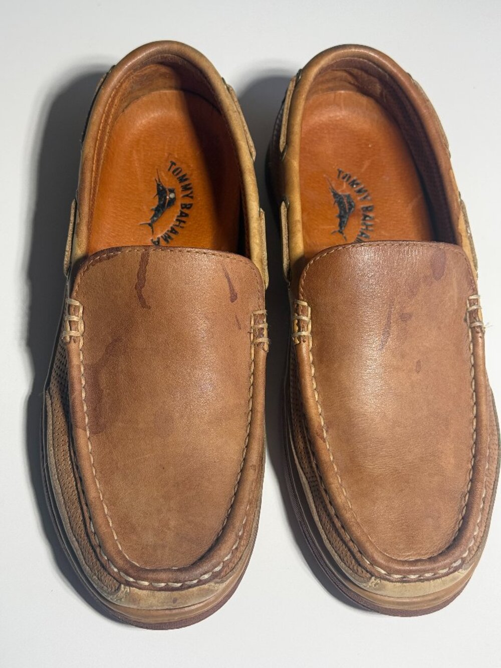 Tommy Bahama All Leather Boat Shoes/Loafers Brandy with Camel Men's 9 M TB-312